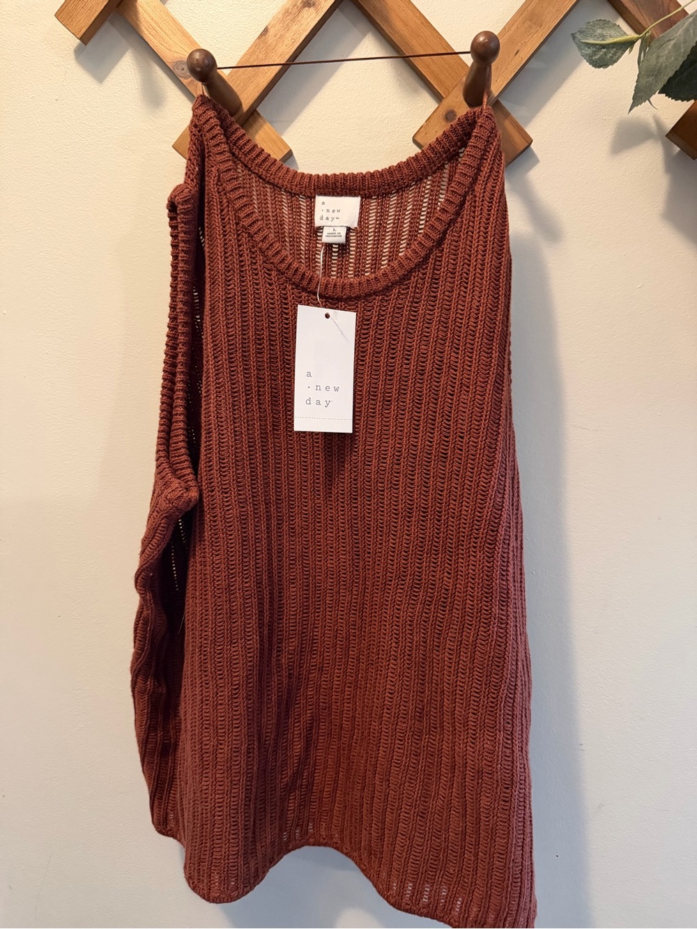 a new day Ribbed Scoop Neck Sleeveless Sweater Tank - Rust Brown